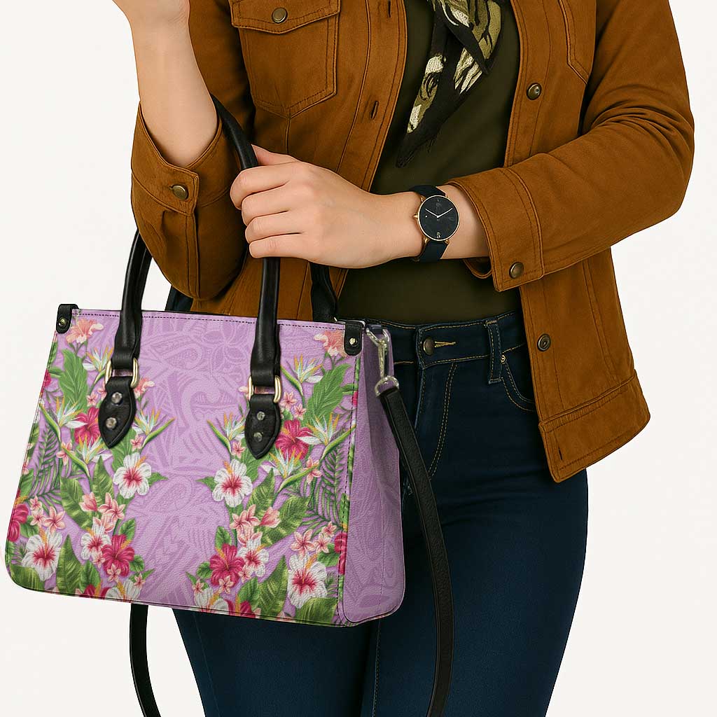Hawaii Tropical Flowers Leather Bag Lavender Polynesian Tattoo Art LT05 - Polynesian Pride