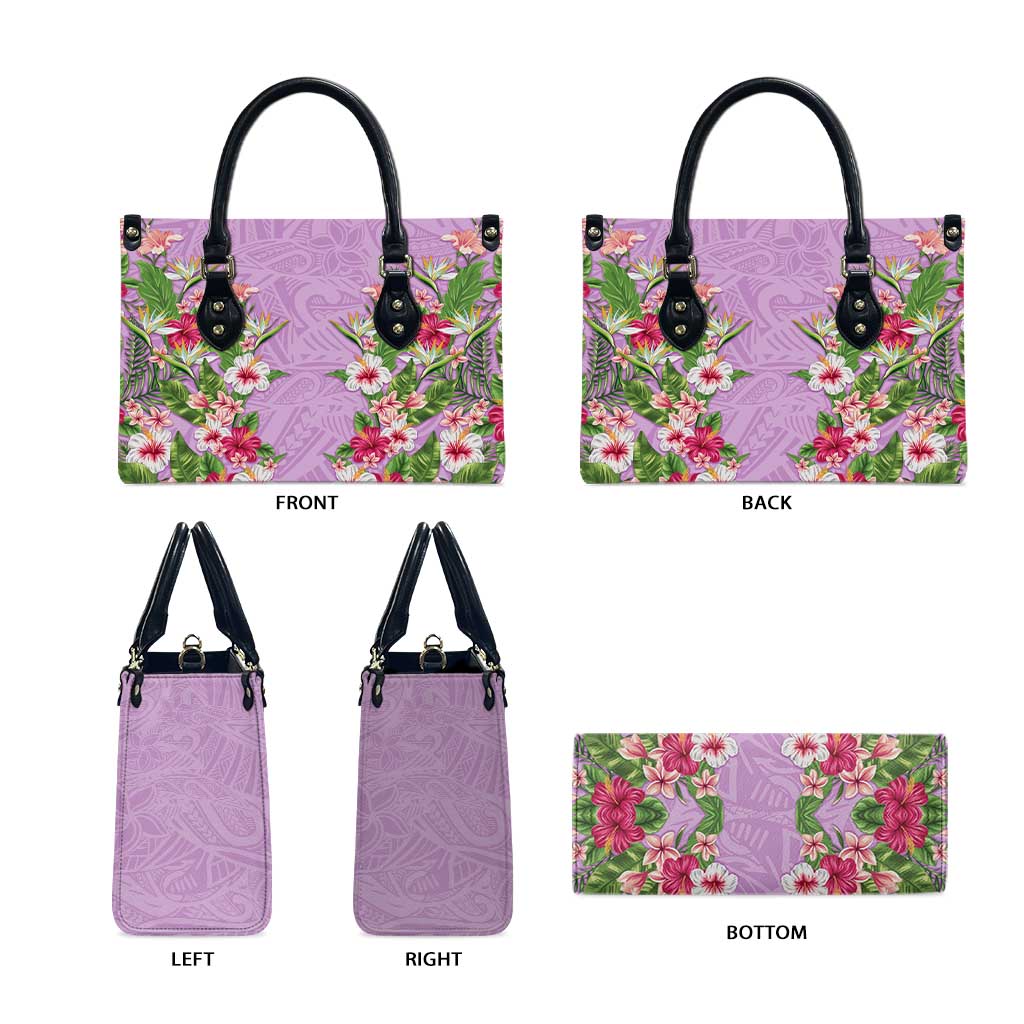 Hawaii Tropical Flowers Leather Bag Lavender Polynesian Tattoo Art LT05 - Polynesian Pride