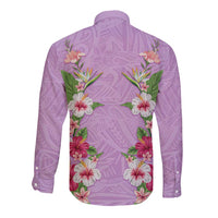 Hawaii Tropical Flowers Long Sleeve Button Shirt Lavender Polynesian Tattoo Art LT05 - Polynesian Pride