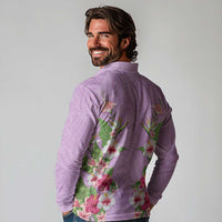 Hawaii Tropical Flowers Long Sleeve Polo Shirt Lavender Polynesian Tattoo Art LT05 - Polynesian Pride
