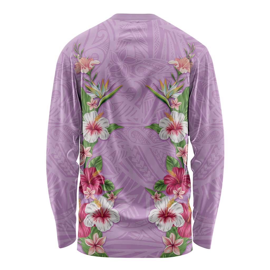Hawaii Tropical Flowers Long Sleeve Shirt Lavender Polynesian Tattoo Art LT05 - Polynesian Pride