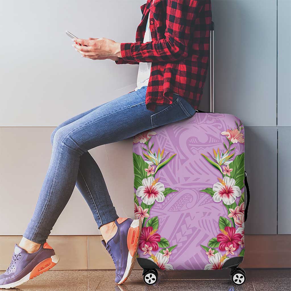 Hawaii Tropical Flowers Luggage Cover Lavender Polynesian Tattoo Art LT05 - Polynesian Pride