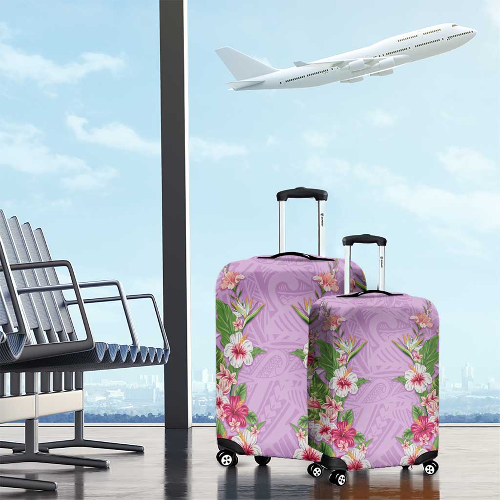 Hawaii Tropical Flowers Luggage Cover Lavender Polynesian Tattoo Art LT05 - Polynesian Pride