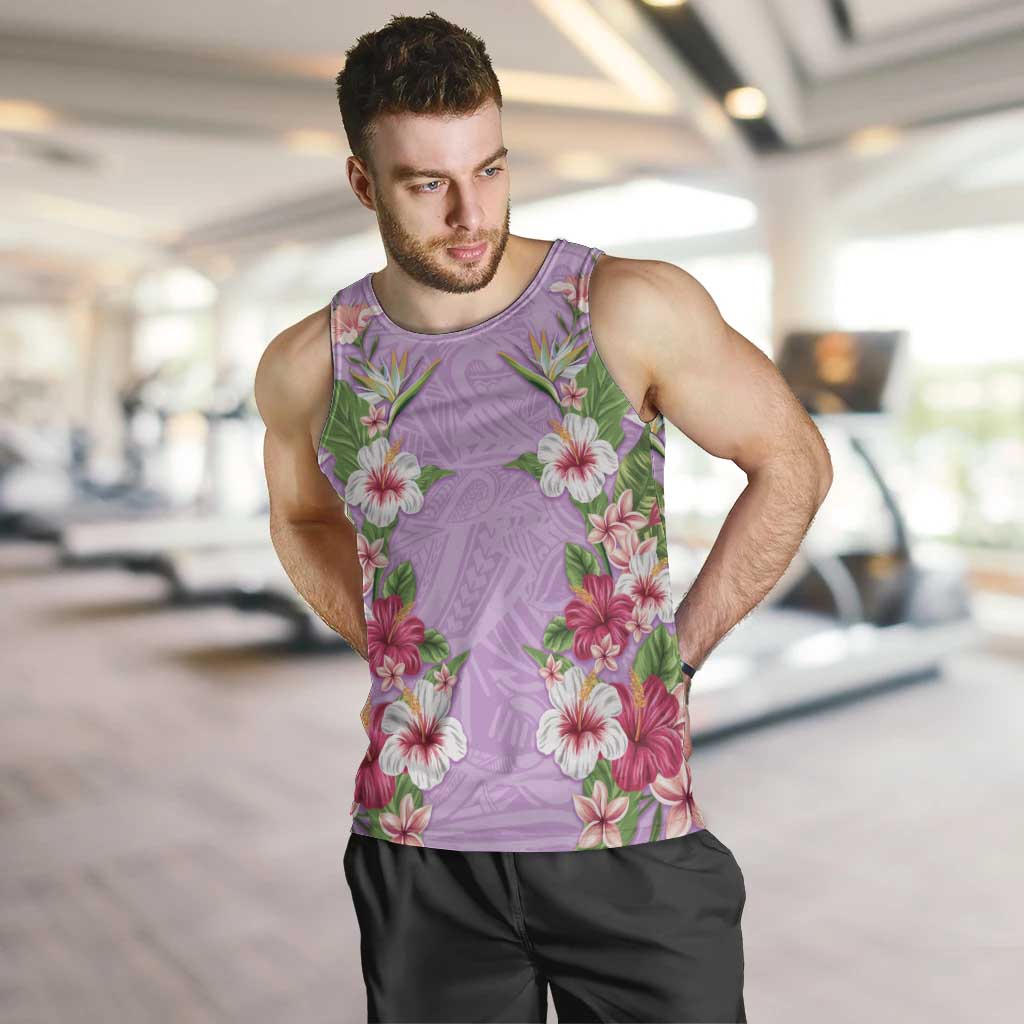 Hawaii Tropical Flowers Men Tank Top Lavender Polynesian Tattoo Art LT05 Lavender - Polynesian Pride