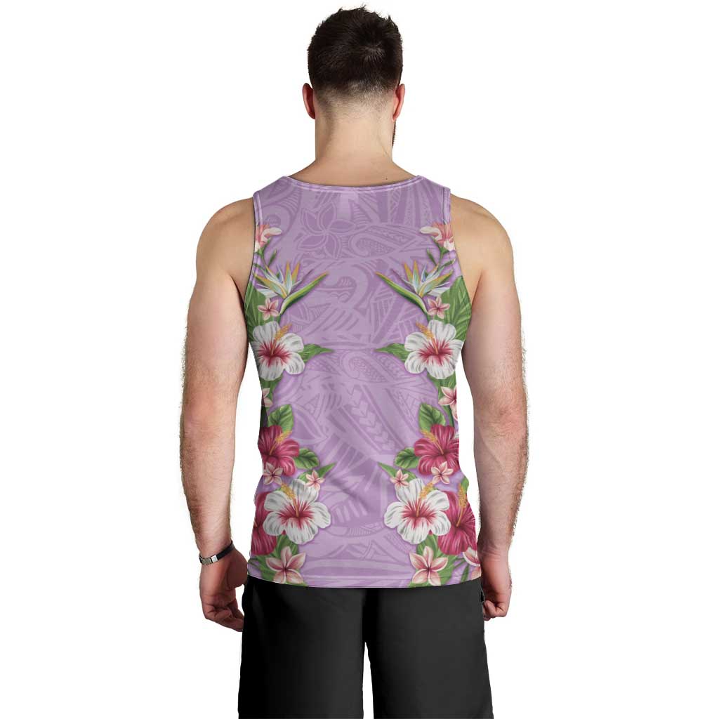 Hawaii Tropical Flowers Men Tank Top Lavender Polynesian Tattoo Art LT05 - Polynesian Pride