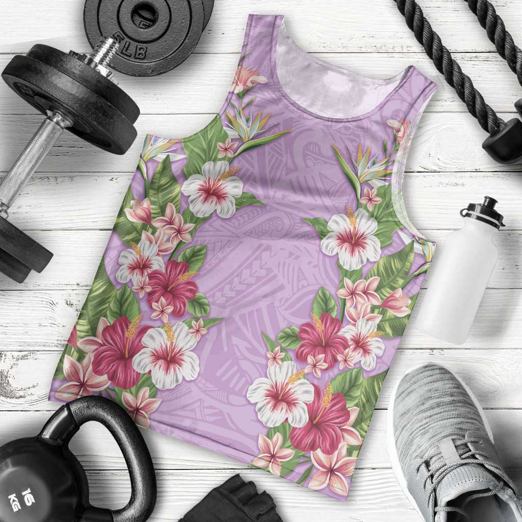 Hawaii Tropical Flowers Men Tank Top Lavender Polynesian Tattoo Art LT05 - Polynesian Pride