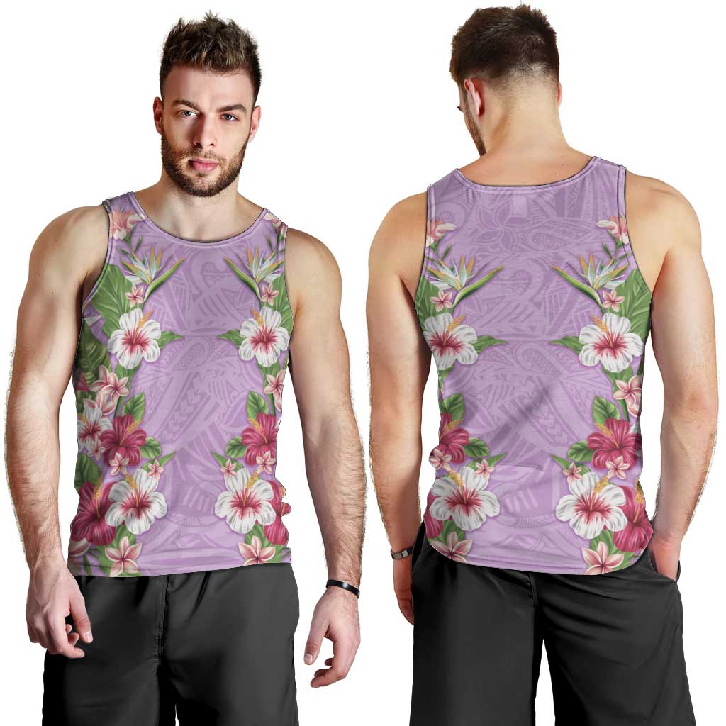 Hawaii Tropical Flowers Men Tank Top Lavender Polynesian Tattoo Art LT05 - Polynesian Pride