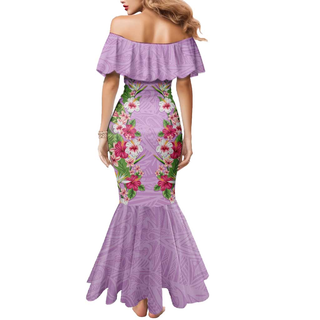 Hawaii Tropical Flowers Mermaid Dress Lavender Polynesian Tattoo Art LT05 - Polynesian Pride