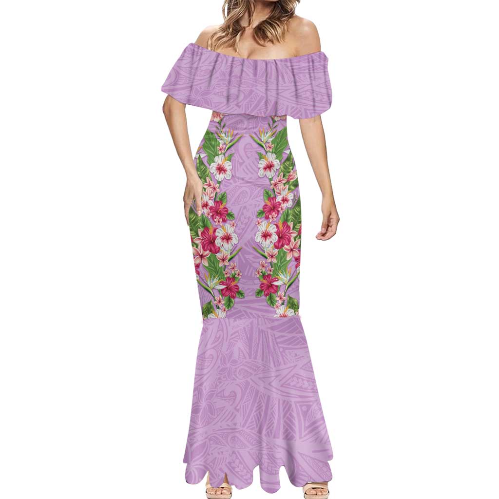 Hawaii Tropical Flowers Mermaid Dress Lavender Polynesian Tattoo Art LT05 - Polynesian Pride