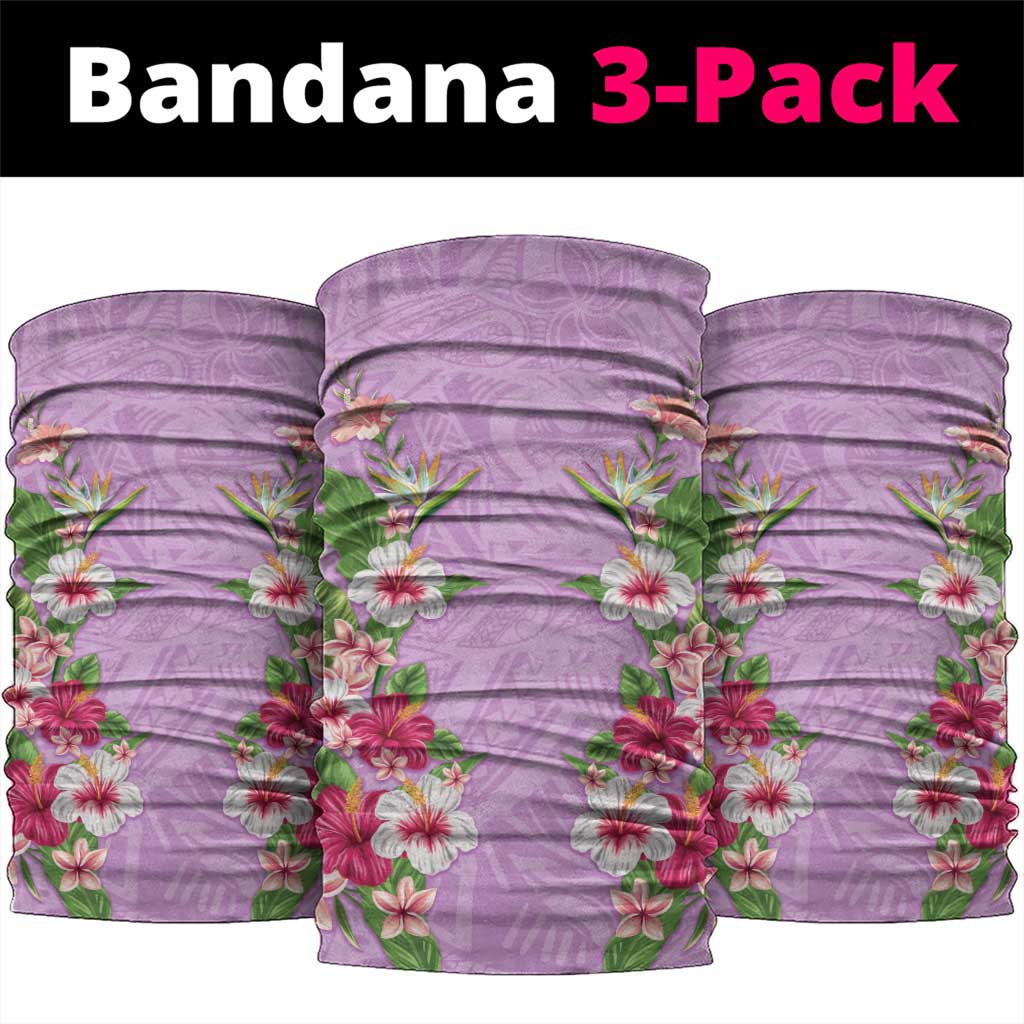 Hawaii Tropical Flowers Neck Gaiter Lavender Polynesian Tattoo Art
