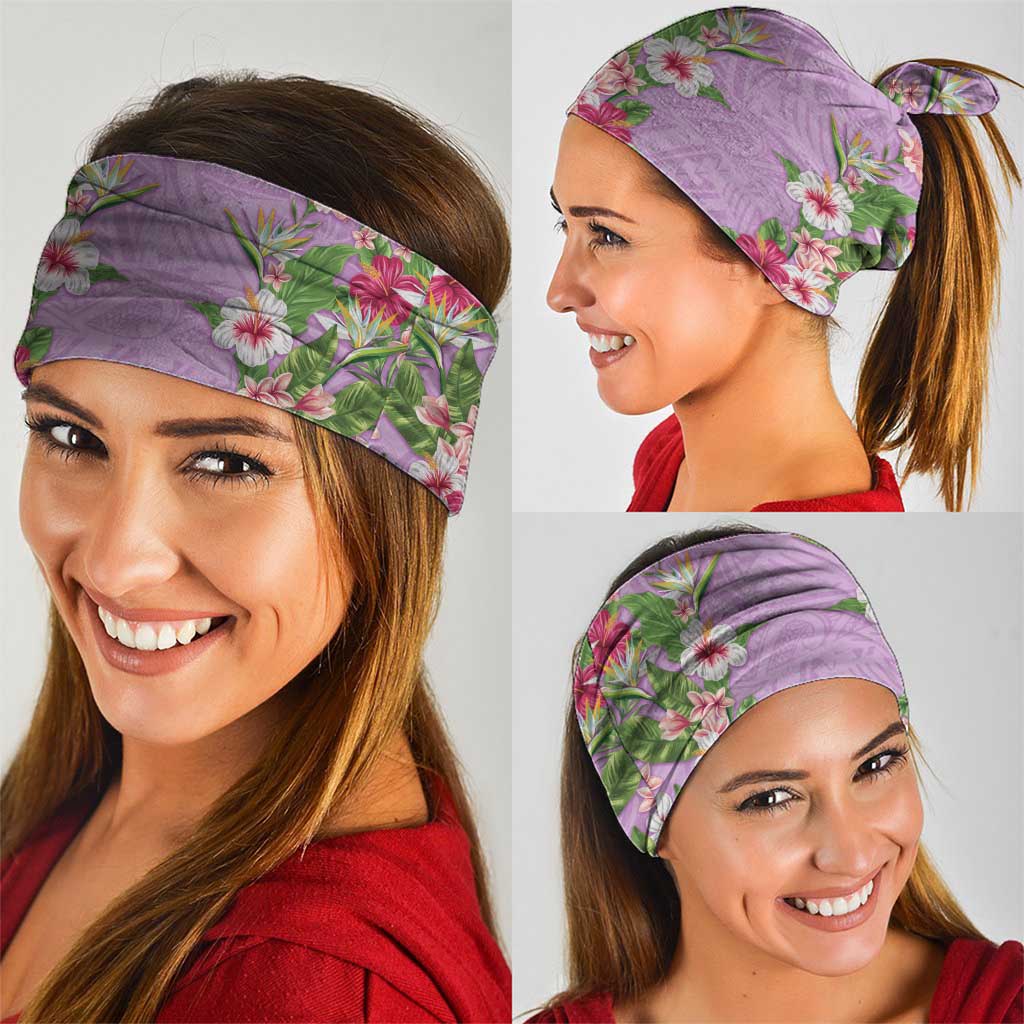 Hawaii Tropical Flowers Neck Gaiter Lavender Polynesian Tattoo Art