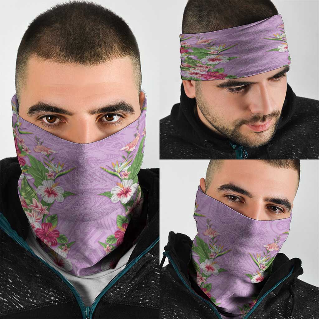 Hawaii Tropical Flowers Neck Gaiter Lavender Polynesian Tattoo Art