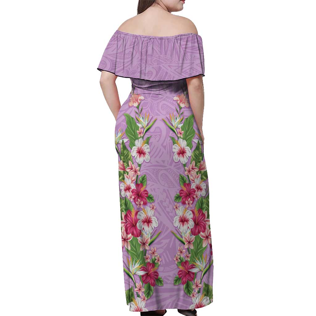 Hawaii Tropical Flowers Off Shoulder Maxi Dress Lavender Polynesian Tattoo Art LT05 - Polynesian Pride