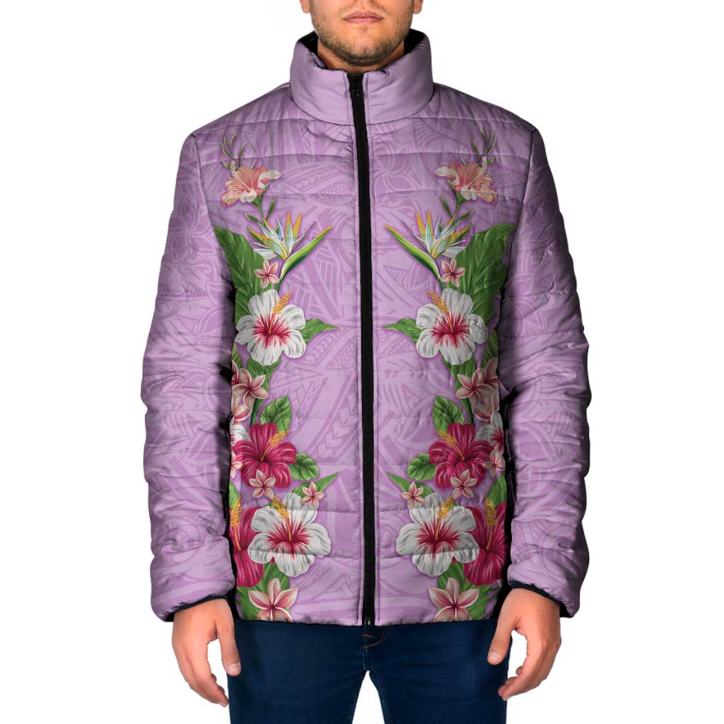 Hawaii Tropical Flowers Padded Jacket Lavender Polynesian Tattoo Art LT05 Men Lavender - Polynesian Pride