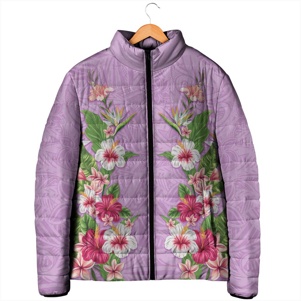 Hawaii Tropical Flowers Padded Jacket Lavender Polynesian Tattoo Art LT05 - Polynesian Pride