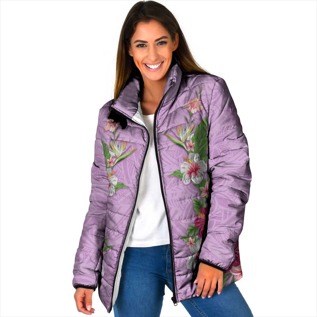 Hawaii Tropical Flowers Padded Jacket Lavender Polynesian Tattoo Art LT05 Women Lavender - Polynesian Pride
