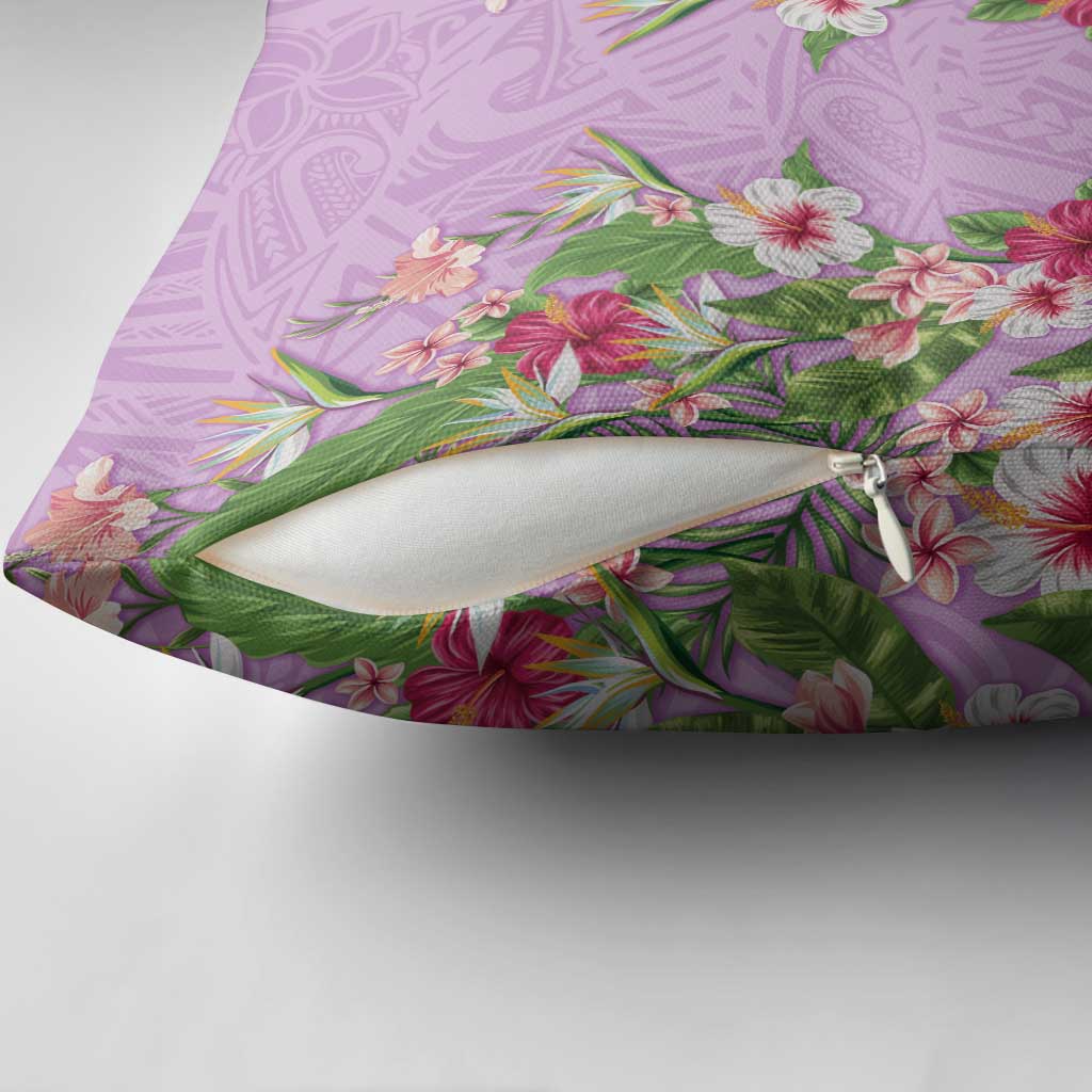 Hawaii Tropical Flowers Pillow Cover Lavender Polynesian Tattoo Art LT05 - Polynesian Pride