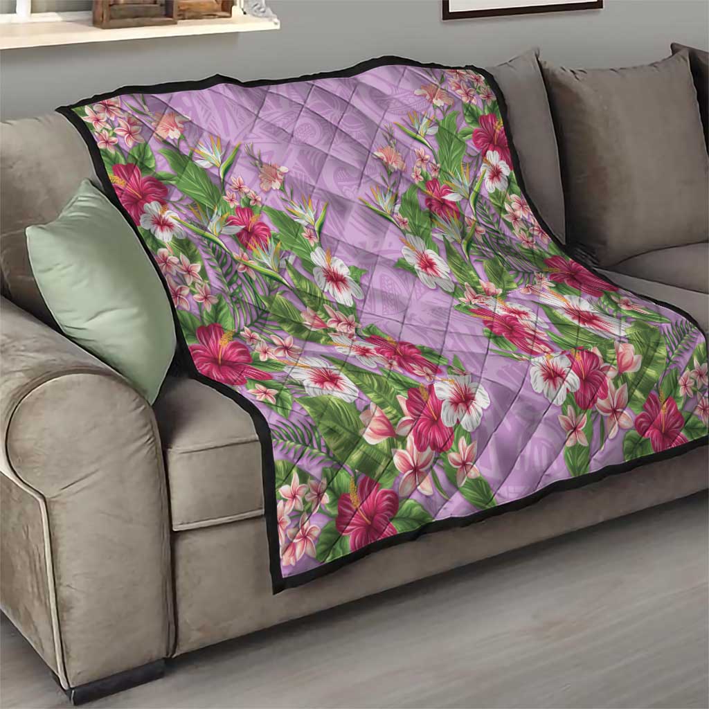 Hawaii Tropical Flowers Quilt Lavender Polynesian Tattoo Art LT05 - Polynesian Pride