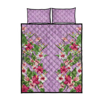 Hawaii Tropical Flowers Quilt Bed Set Lavender Polynesian Tattoo Art