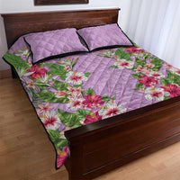 Hawaii Tropical Flowers Quilt Bed Set Lavender Polynesian Tattoo Art