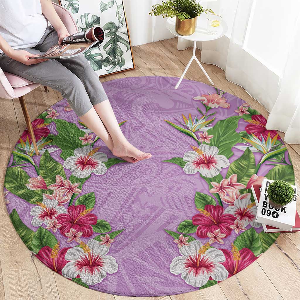 Hawaii Tropical Flowers Round Carpet Lavender Polynesian Tattoo Art LT05 - Polynesian Pride