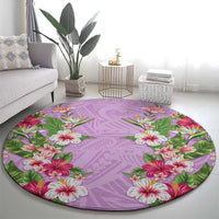 Hawaii Tropical Flowers Round Carpet Lavender Polynesian Tattoo Art LT05 - Polynesian Pride