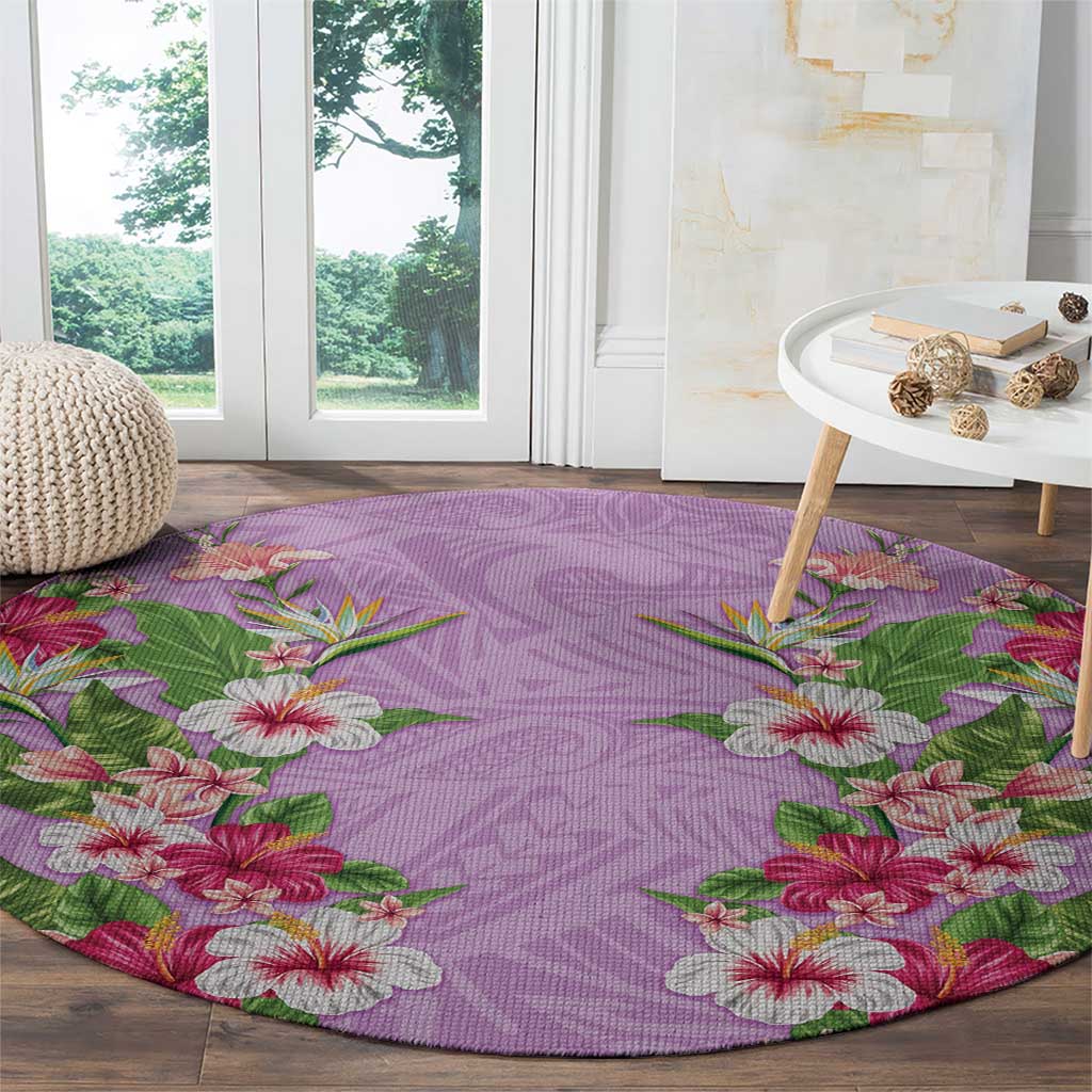 Hawaii Tropical Flowers Round Carpet Lavender Polynesian Tattoo Art LT05 - Polynesian Pride