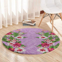 Hawaii Tropical Flowers Round Carpet Lavender Polynesian Tattoo Art LT05 - Polynesian Pride