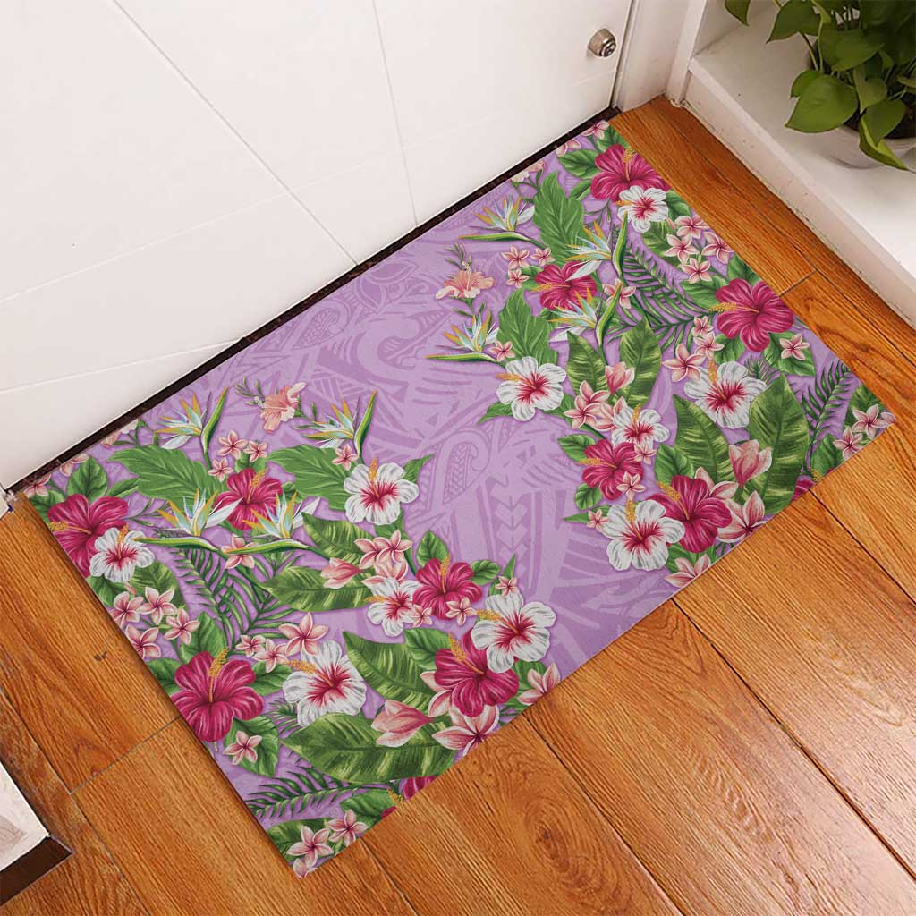 Hawaii Tropical Flowers Rubber Doormat Lavender Polynesian Tattoo Art LT05 - Polynesian Pride