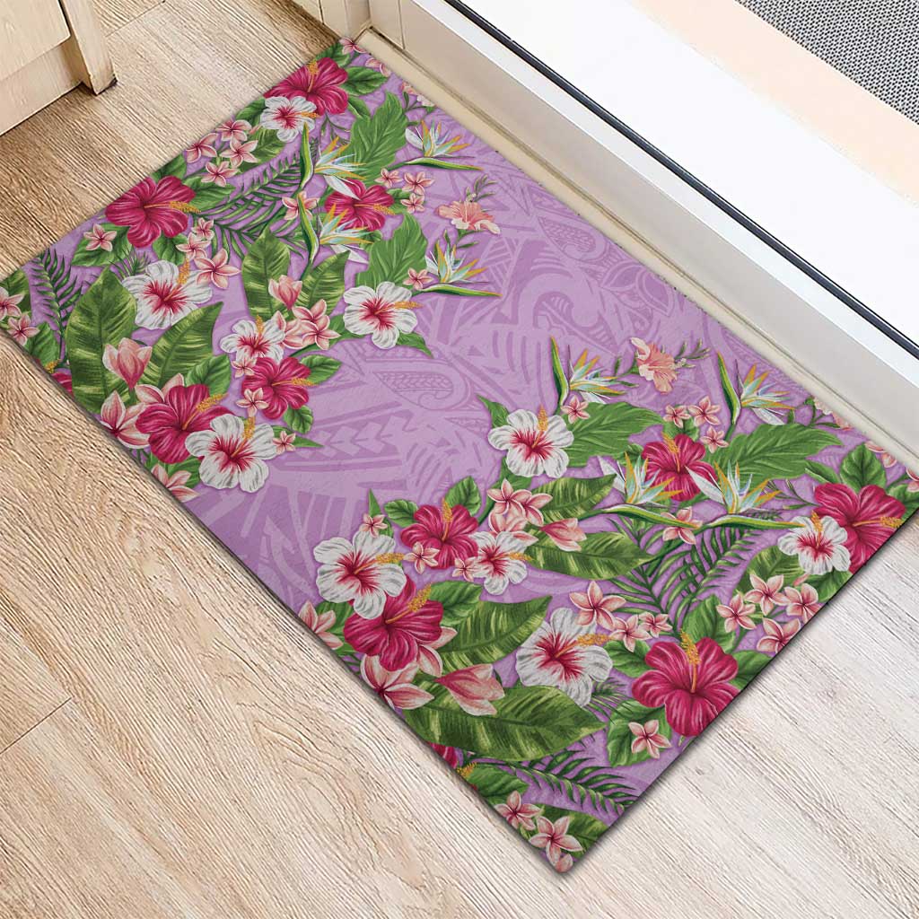 Hawaii Tropical Flowers Rubber Doormat Lavender Polynesian Tattoo Art LT05 - Polynesian Pride