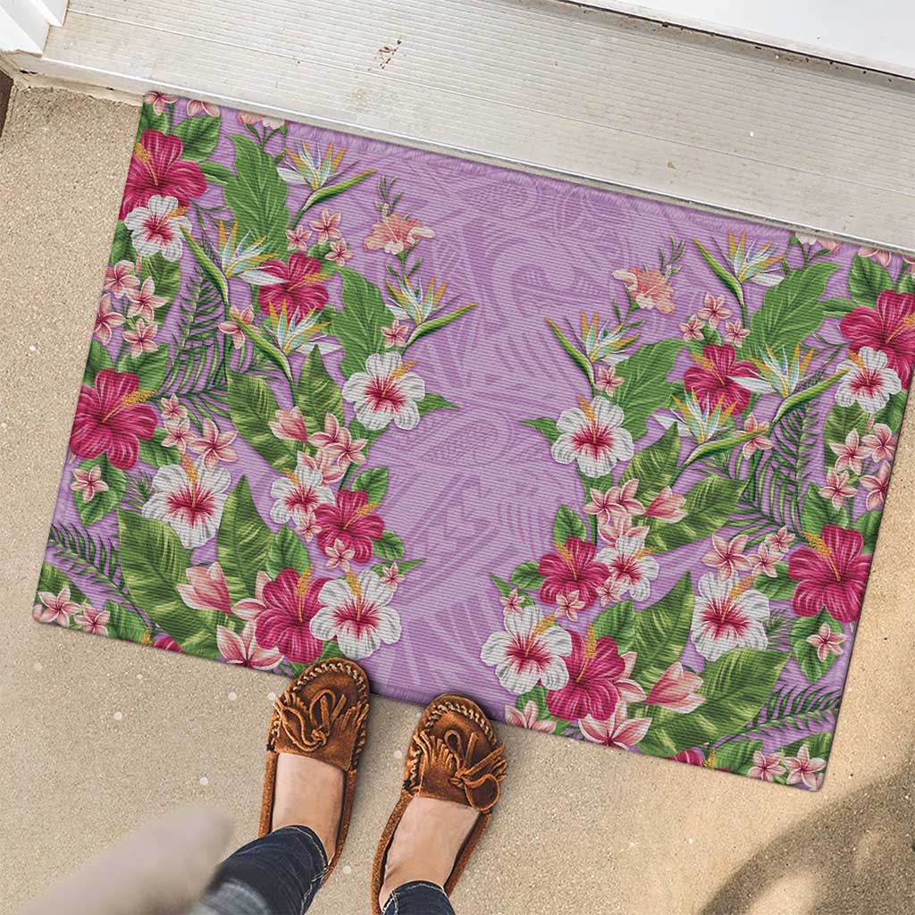 Hawaii Tropical Flowers Rubber Doormat Lavender Polynesian Tattoo Art LT05 - Polynesian Pride