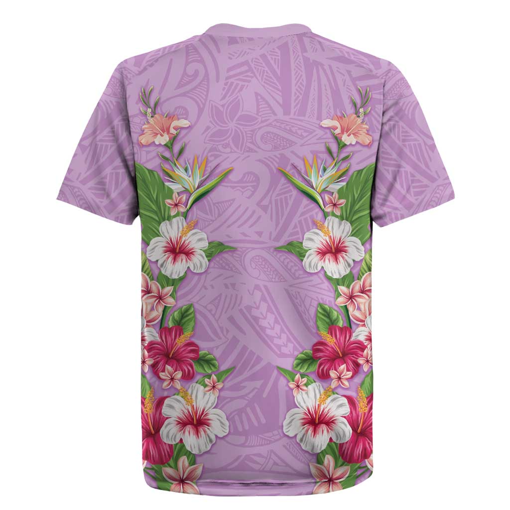 Hawaii Tropical Flowers Rugby Jersey Lavender Polynesian Tattoo Art LT05 - Polynesian Pride