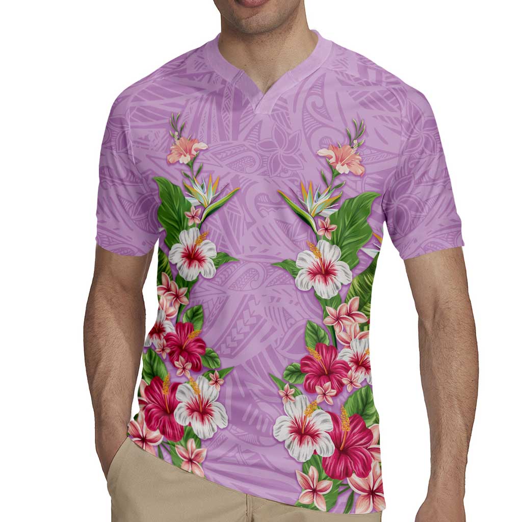 Hawaii Tropical Flowers Rugby Jersey Lavender Polynesian Tattoo Art LT05 - Polynesian Pride