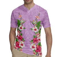 Hawaii Tropical Flowers Rugby Jersey Lavender Polynesian Tattoo Art LT05 - Polynesian Pride