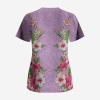 Hawaii Tropical Flowers Scrub Top Lavender Polynesian Tattoo Art LT05 - Polynesian Pride