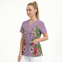Hawaii Tropical Flowers Scrub Top Lavender Polynesian Tattoo Art LT05 - Polynesian Pride