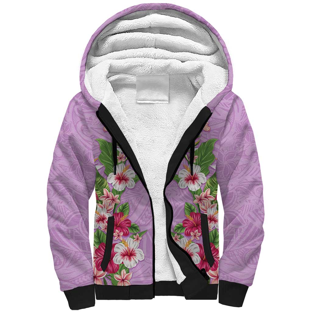 Hawaii Tropical Flowers Sherpa Hoodie Lavender Polynesian Tattoo Art LT05 Unisex Lavender - Polynesian Pride