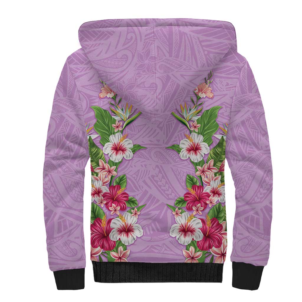 Hawaii Tropical Flowers Sherpa Hoodie Lavender Polynesian Tattoo Art LT05 - Polynesian Pride