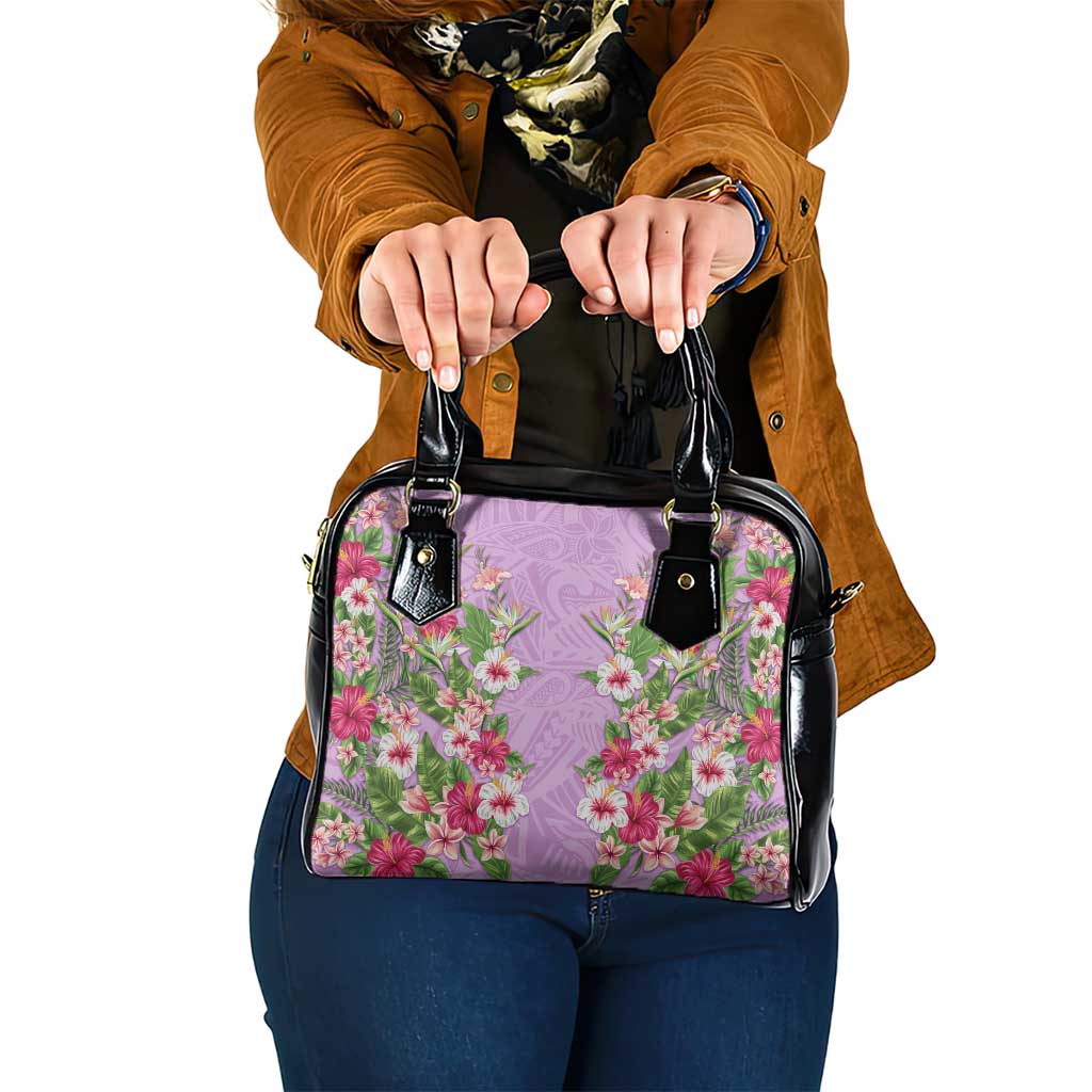 Hawaii Tropical Flowers Shoulder Handbag Lavender Polynesian Tattoo Art LT05 One Size Lavender - Polynesian Pride