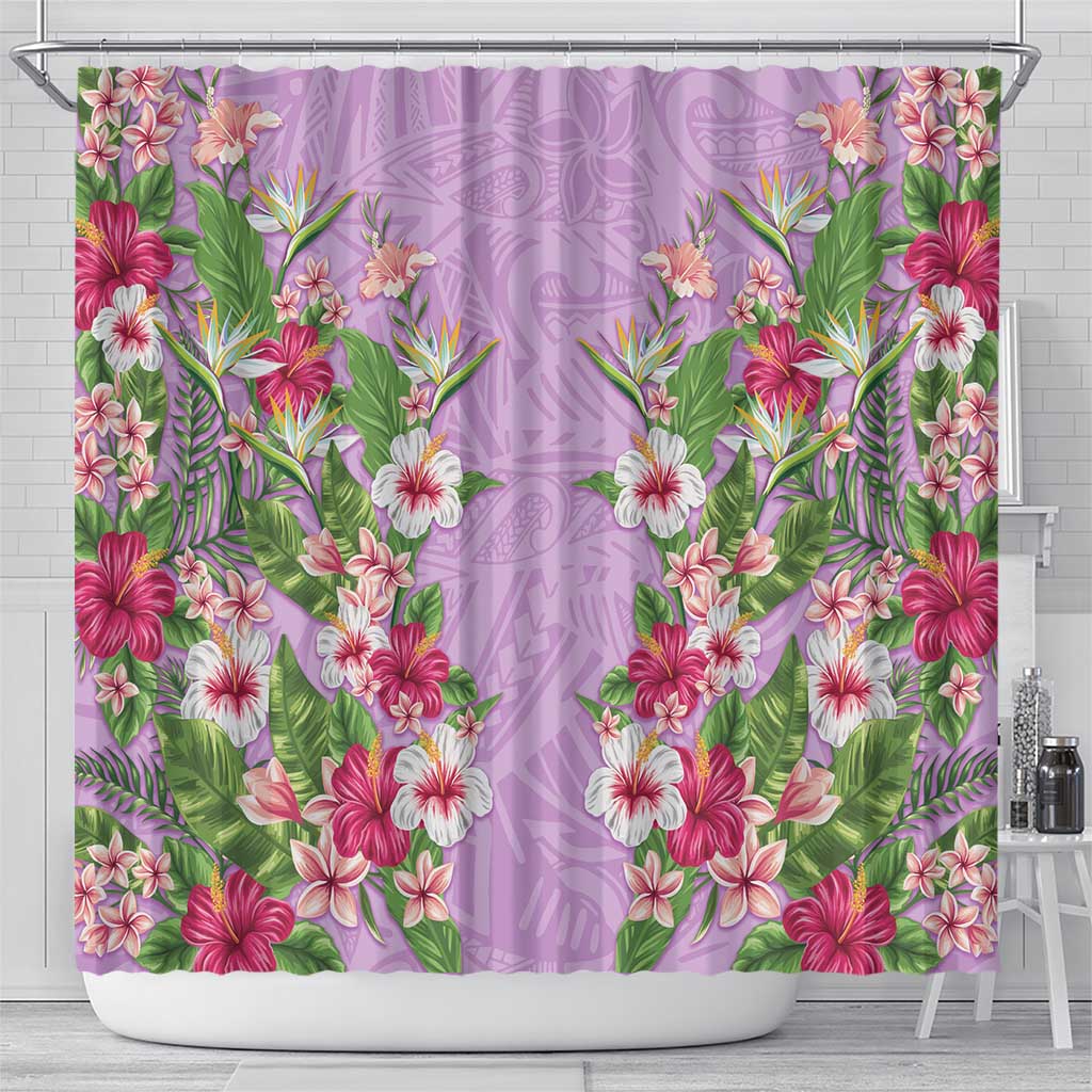 Hawaii Tropical Flowers Shower Curtain Lavender Polynesian Tattoo Art LT05 - Polynesian Pride
