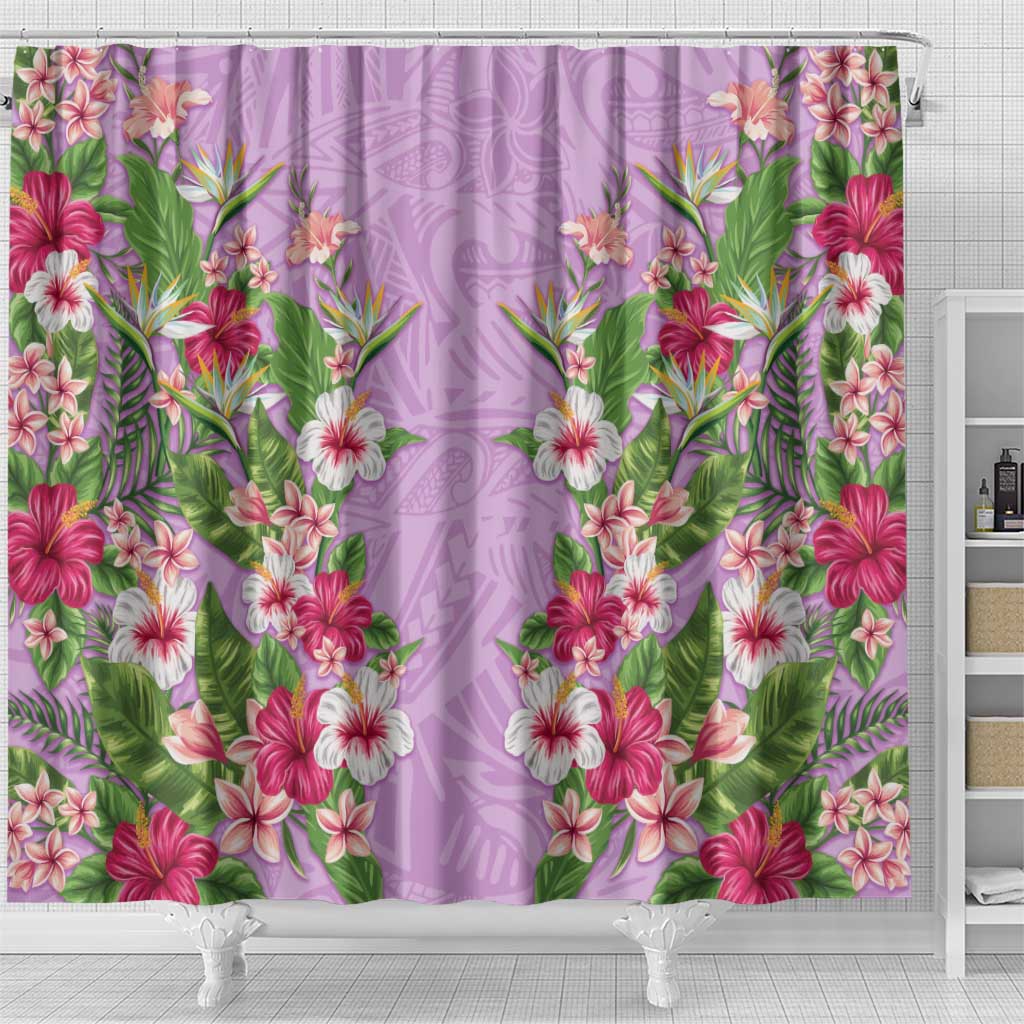 Hawaii Tropical Flowers Shower Curtain Lavender Polynesian Tattoo Art LT05 - Polynesian Pride