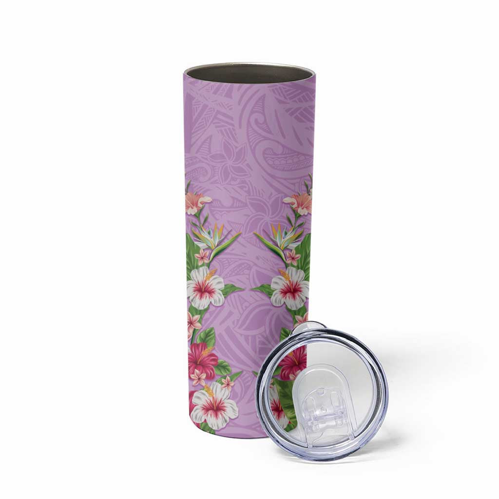 Hawaii Tropical Flowers Skinny Tumbler Lavender Polynesian Tattoo Art LT05 - Polynesian Pride