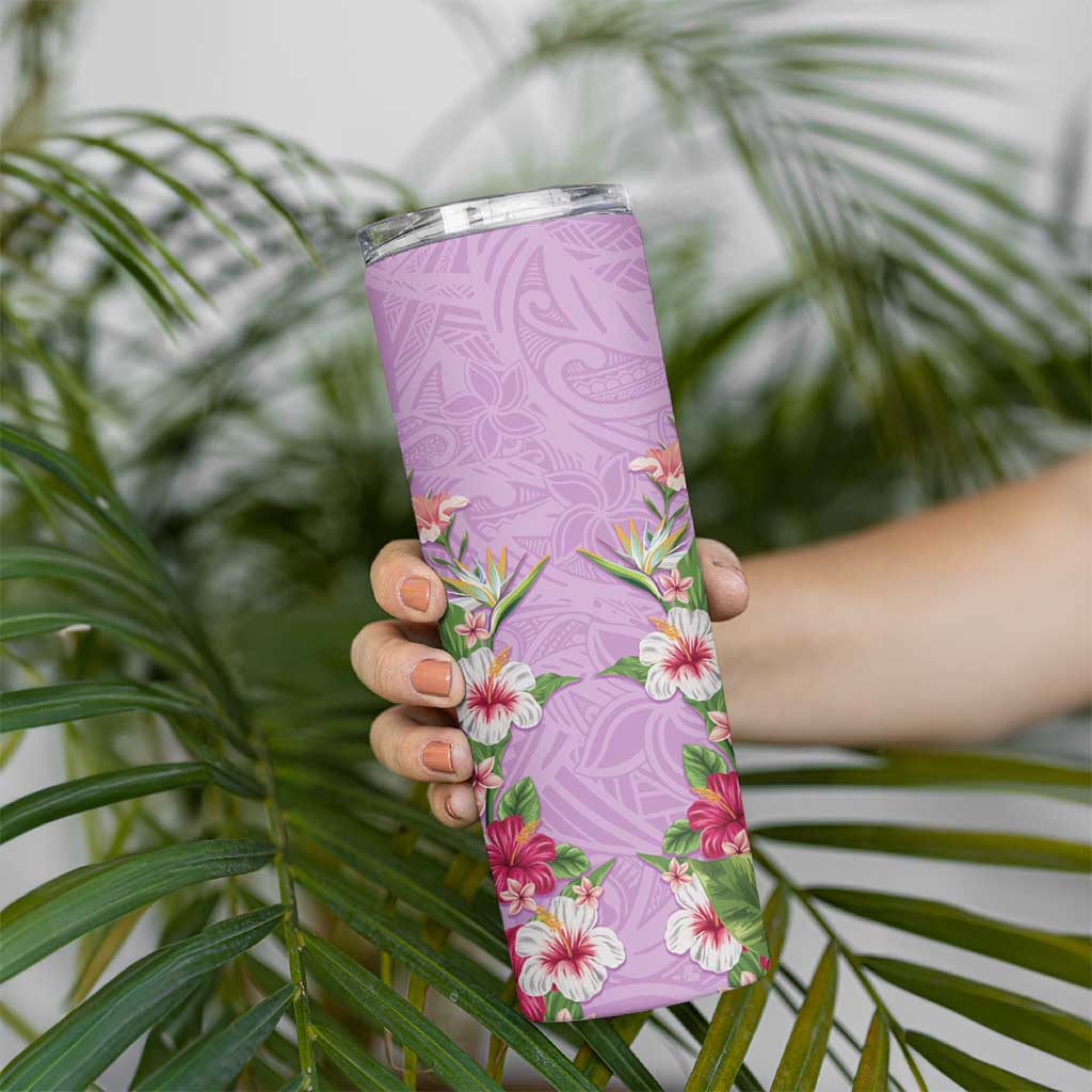 Hawaii Tropical Flowers Skinny Tumbler Lavender Polynesian Tattoo Art LT05 - Polynesian Pride