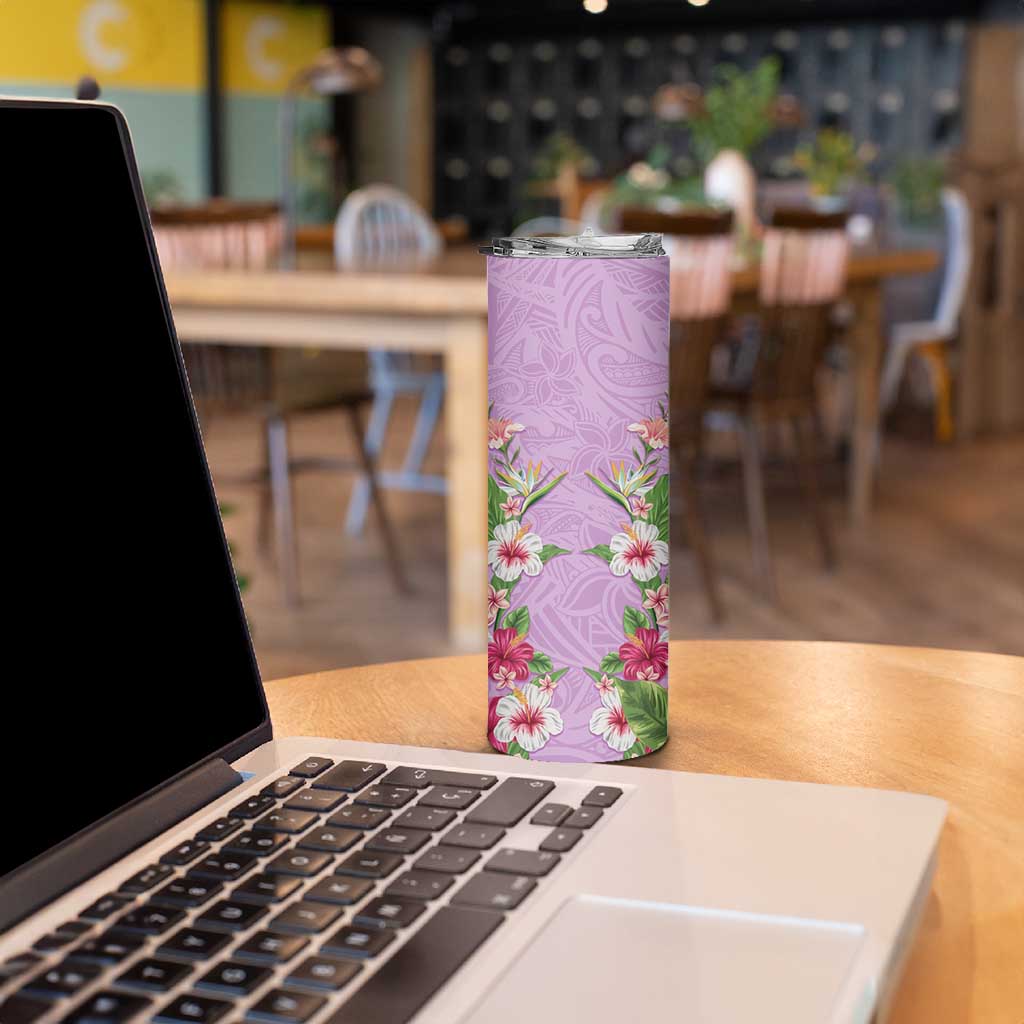 Hawaii Tropical Flowers Skinny Tumbler Lavender Polynesian Tattoo Art LT05 - Polynesian Pride