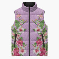 Hawaii Tropical Flowers Sleeveless Puffer Jacket Lavender Polynesian Tattoo Art LT05 Unisex Lavender - Polynesian Pride