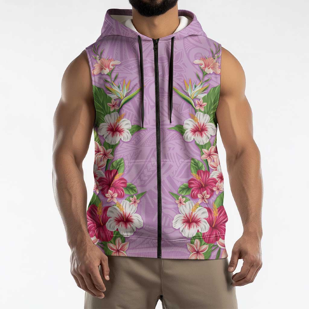 Hawaii Tropical Flowers Sleeveless Zip Hoodie Lavender Polynesian Tattoo Art LT05 - Polynesian Pride
