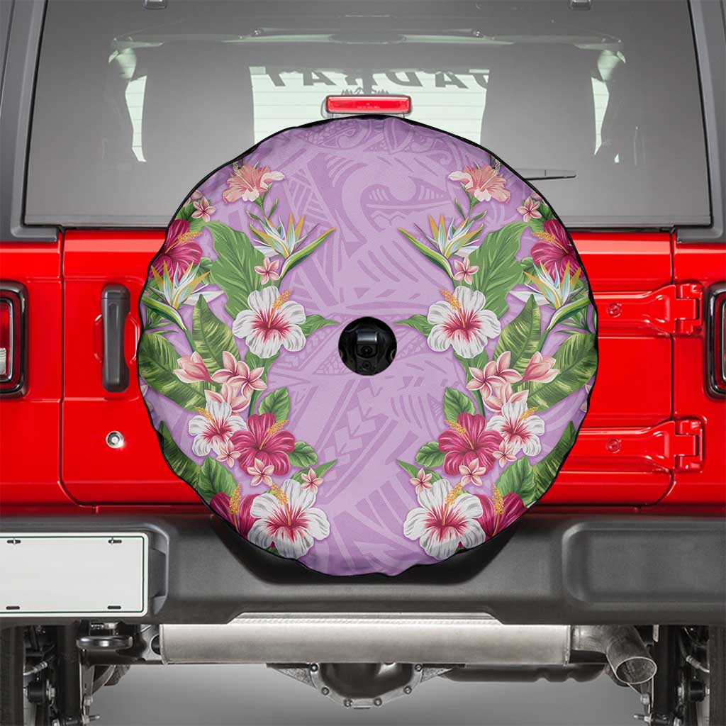 Hawaii Tropical Flowers Spare Tire Cover Lavender Polynesian Tattoo Art LT05 - Polynesian Pride