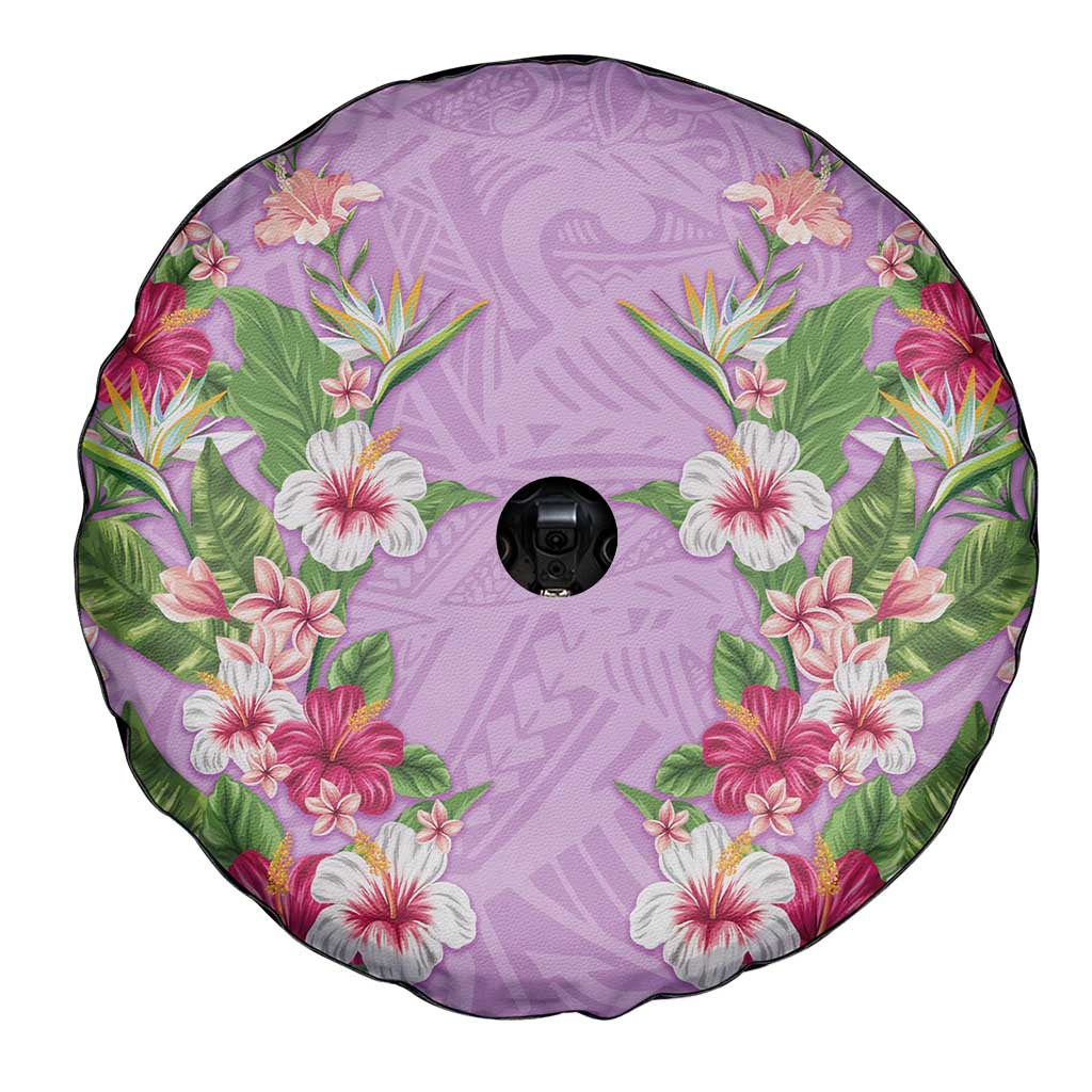 Hawaii Tropical Flowers Spare Tire Cover Lavender Polynesian Tattoo Art LT05 - Polynesian Pride
