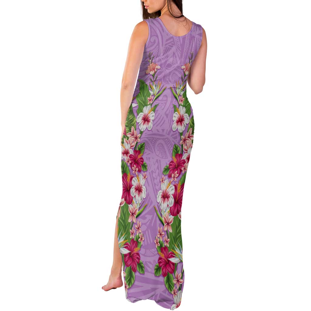 Hawaii Tropical Flowers Tank Maxi Dress Lavender Polynesian Tattoo Art