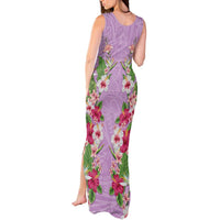 Hawaii Tropical Flowers Tank Maxi Dress Lavender Polynesian Tattoo Art